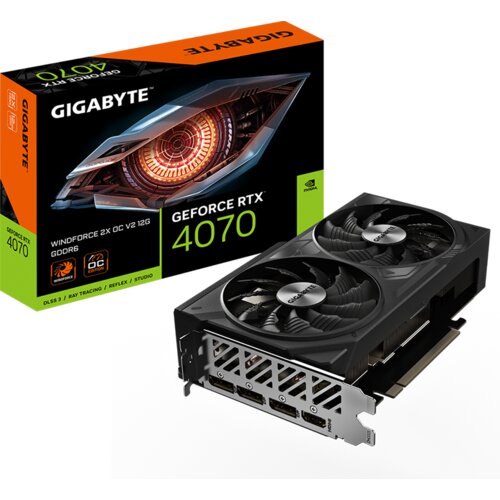 VGA Gigabyte RTX 4070 OC WF Windforce, 12GB 192bit, GDDR6 3xDP, 1xHDMI, GV-N4070WF2OCV2-12GD Slike