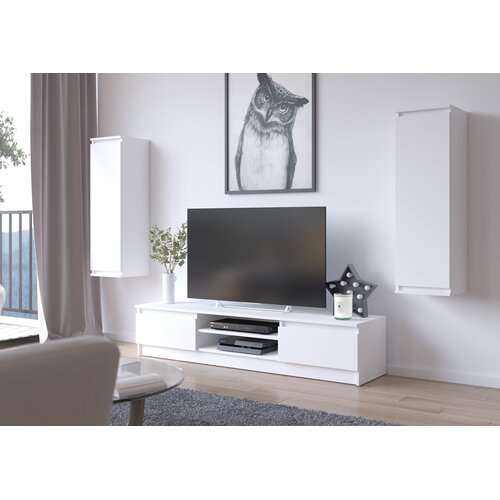 AKORD Clp Dnevnosobni Sestav, Tv Omarica In 2 Stenske Vitrine, Bela, (5000331815) Slike