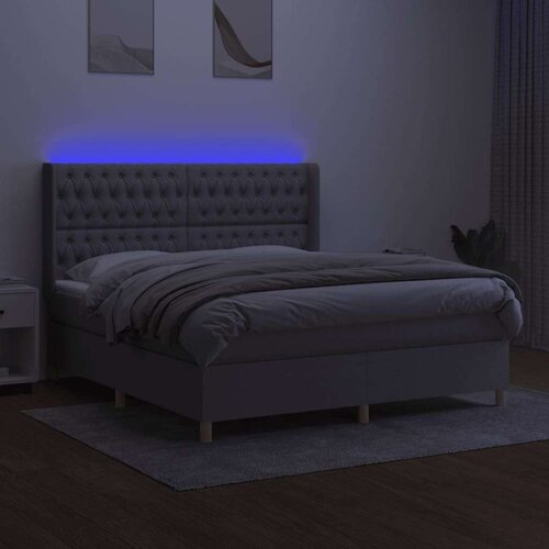  Box spring s madracem LED svjetlosivi 180x200 cm tkanina Slike