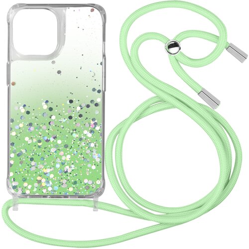 AVIZAR Trden ovitek z blešcicami za iPhone 13 Pro Max, odporen na udarce, z nastavljivo vrvico - zelen preliv, (20717749) Cene