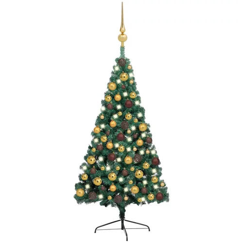 vidaXL umjetna polovica božićnog drvca LED s kuglicama zelena 150 cm