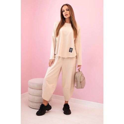 Kesi Włoski Cotton sweatshirt pants set dark beige Slike