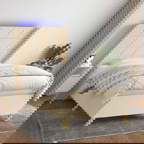 vidaXL Krevet box spring s madracem LED krem 90x200 cm od tkanine Cijene