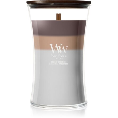 WoodWick Trilogy Radiant Cashmere mirisna svijeća s drvenim fitiljem 610 g Slike