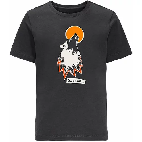 Jack Wolfskin Otroška bombažna kratka majica WOLF & VAN T B črna barva
