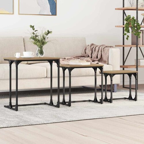 VidaXL Gnezdeča Kavna Miza 3 pcs artisan hrast 50,5 x 35 x 53 cm Slike
