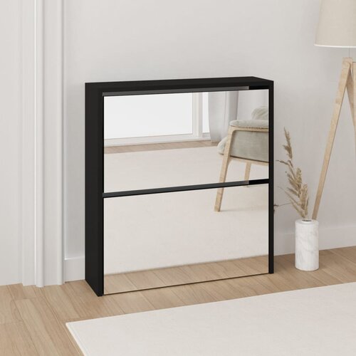 vidaXL Ormarić za cipele s ogledalom i 2 razine crni 63 x 17 x 67 cm Cijene