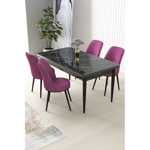Hanah home Set Trpezarijski sto i 4 stolice Nile, Ljubičasto-crna Cene