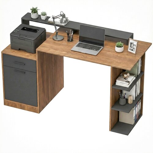 HOMCOM Računalni&scaron;ka miza iverna plo&scaron;ča, MDF 140D x 60&Scaron; x 82V cm hrast, (5000243003) Cene