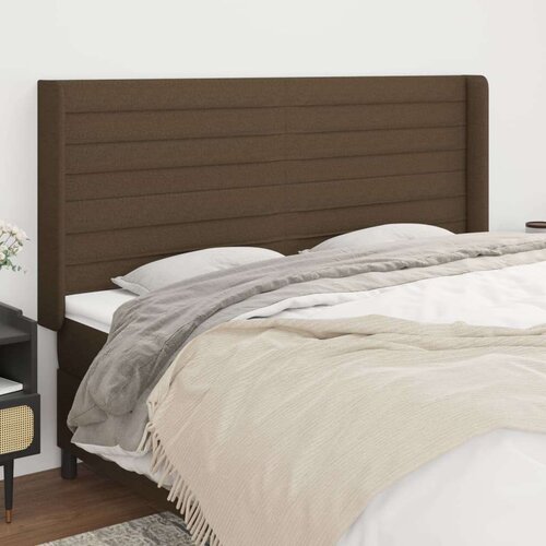  Vzglavje z u&amp;scaron;esi temno rjavo 203x16x118/128 cm blago, (20932572) Slike