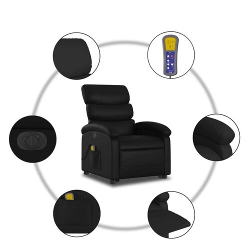 VidaXL Električni masažni naslonjač na podizanje od umjetne kože crni Slike