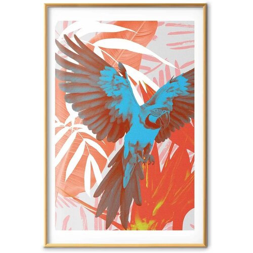  Plakat - Exotic Wings - parrot among abstract leaf patterns 21x30 Zlatni okvir s margom Slike