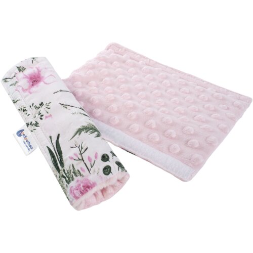 Medi Partners Cotton + minky car seat belt protector &amp;ndash; Flowers + pink minky Slike