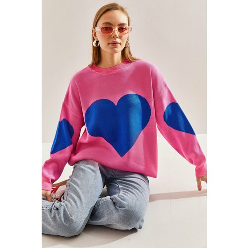 Bianco Lucci Women's Heart Printed Knitwear Sweater Slike