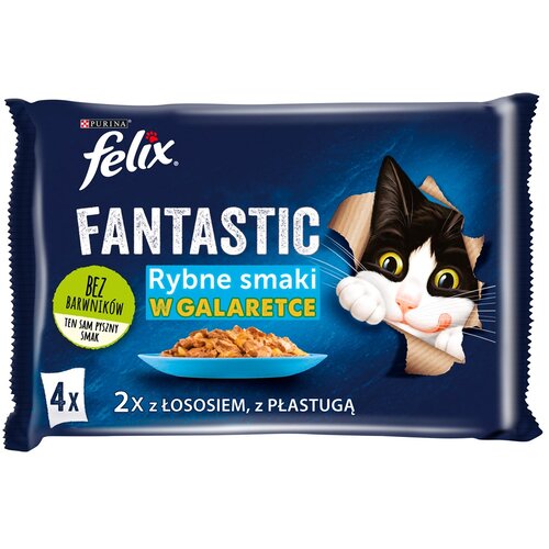 Nestle FELIX Fantastic Losos v želeju + Morska plo&scaron;ča v želeju - vrečke za mačke - 4x85g, (21385631) Cene