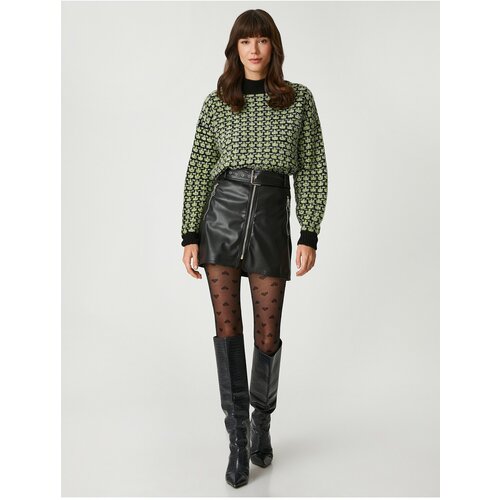 Koton Rachel Araz X - Leather Look Zippered Belt Mini Skirt Slike