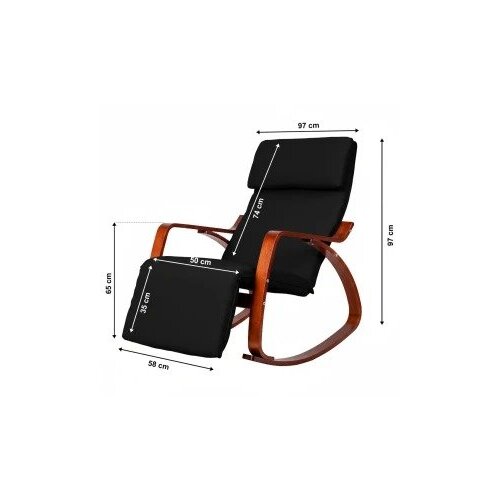 ModernHome TXRC-03 Walnut &amp;ndash; Stolica za ljuljanje s podesivim osloncem za noge, drveni okvir, nosivost 120 kg Slike