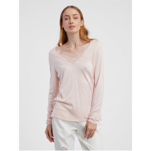 Camaieu Light pink women's light sweater with lace - Women's Slike