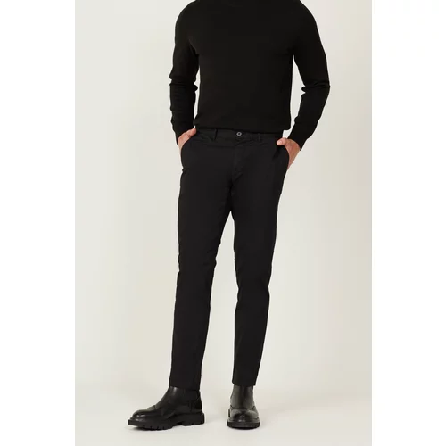 AC&Co / Altınyıldız Classics Men's Black Slim Fit Slim Fit Side Pocket Cotton Diagonal Patterned Flexible Trousers