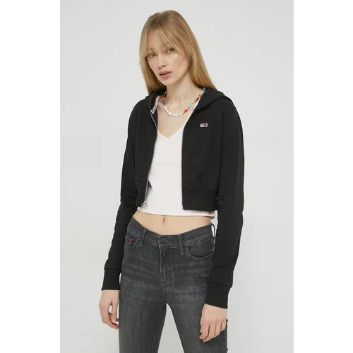 Tommy Jeans Bluza ženska, črna barva, s kapuco