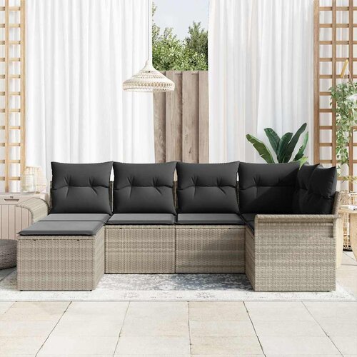  Sjedeća garnitura za vrt 6 kom. Svijetlo siva poliratan 242,5 x 132,5 x 69 cm Slike