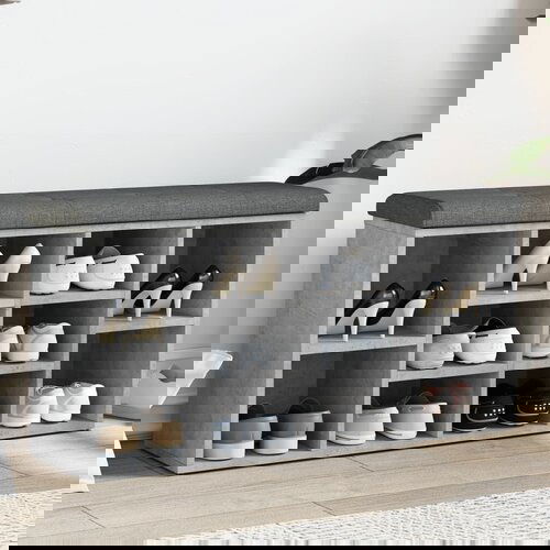 VidaXL Klupa za cipele siva boja betona 102x32x50 cm konstruirano drvo Slike