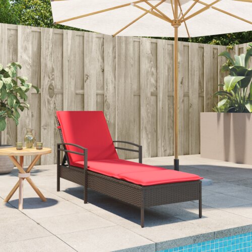 VidaXL Ležaljka na suncu s jastučićem smeđa 63x200x81 cm Poli ratan Slike