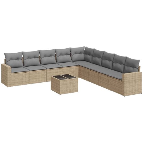  10-dijelni set vrtnih sofa s jastucima bež od poliratana Slike