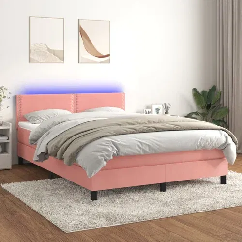  Krevet box spring s madracem LED ružičasti 140x190cm baršunasti