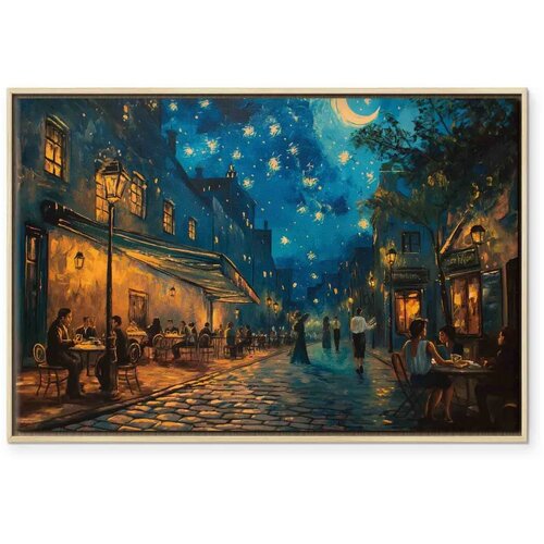  Slika - Paris street &amp;ndash; a painting inspired by Vincent van Gogh\&amp;#039;s style 60x40 U prirodnom drvenom okviru Slike