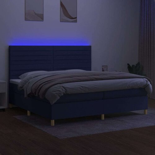  Krevet box spring s madracem LED plavi 200x200 cm od tkanine Slike