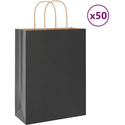VidaXL Papirnate vrečke 50 kosov z ročaji črne barve 26x12x35 cm Slike