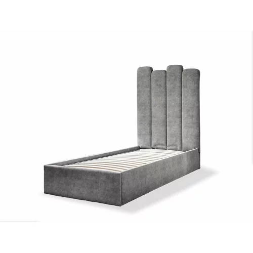 Miuform Sivi tapecirani krevet za jednu osobu s prostorom za pohranu s podnicom 90x200 cm Dreamy Aurora -