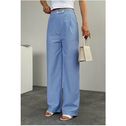 Laluvia Blue Striped Two-Button Trousers Slike