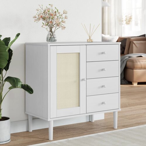 VidaXL Komoda SENJA bijela izgled ratana 80x40x80 cm masivna borovina Slike