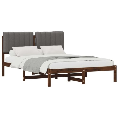  Krevetni okvir s tapiciranim uzglavljem - Tamnosmeđa i svjetlosiva 140 x 190 cm Slike