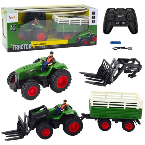 Traktor na daljinsko upravljanje s prikolicom i viljuškarom - zeleni Cijene