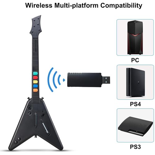  Obnovljena Doyo brezžična kitara črne barve za PS4 &amp;amp; PS3 &amp;amp; PC + 2 leti garacnije Slike