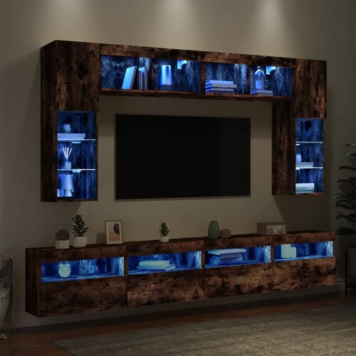  8-dijelni set zidnih TV ormarića LED boja dimljenog hrasta Cijene