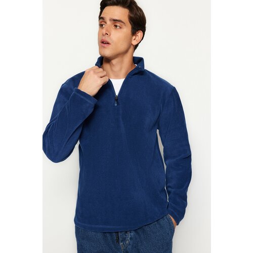Trendyol Indigo Men's Regular/Regular Cut Standing Collar Zippered Fleece Warm Thick Sweatshirt. Slike