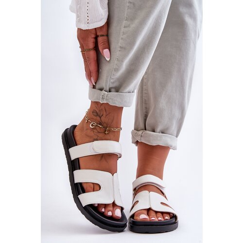 Kesi Classic leather flip-flops for women with zipper white Amedon Slike
