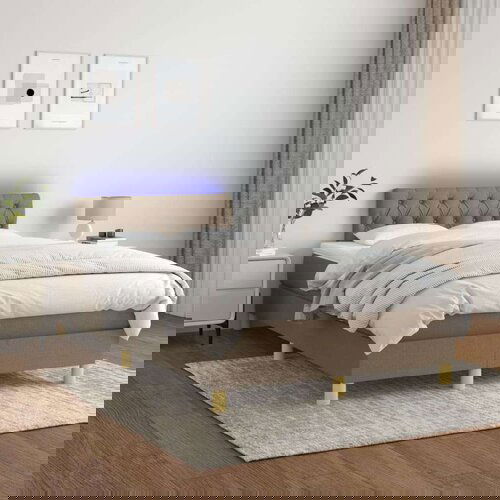  Box spring postelja z vzmetnico LED taupe 120x200 cm blago, (20893045) Cene