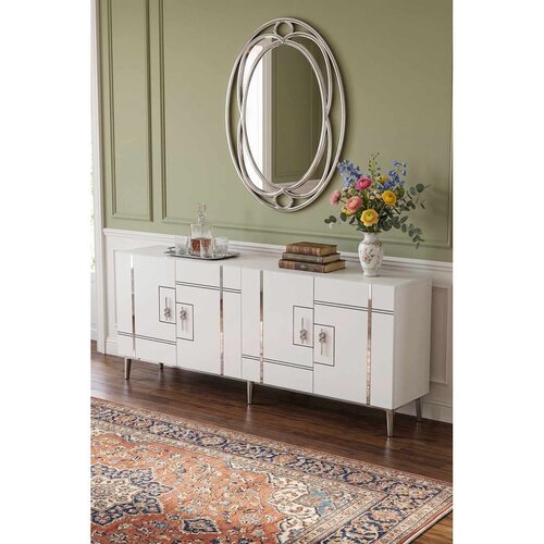 Hanah home komoda Ilay 180, 180 cm, bela / srebrna Cene