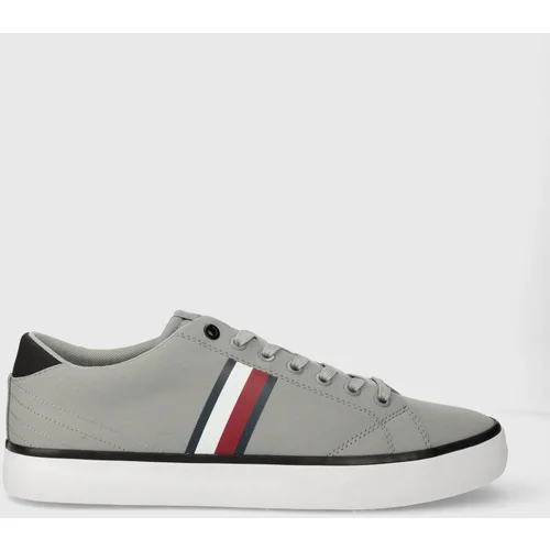 Tommy Hilfiger Teniske TH HI VULC LOW STRIPES MESH moške, siva barva, FM0FM04946