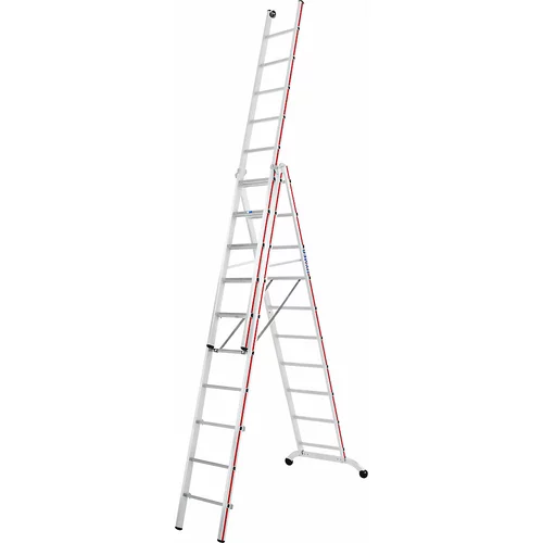 HYMER Aluminijasta večnamenska lestev, industrijska izvedba z nadglavnimi kolesci, 3 x 10 klinov, maks. delovna višina 7,99 m