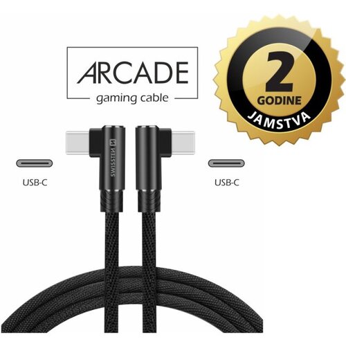 Swissten kabel Arcade USB-C/USB-C, 3A, 1.2m, L-konektor, crni Cene