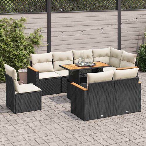 VidaXL 9-dijelni set vrtnih sofa s jastucima crni od poliratana bagrem Slike