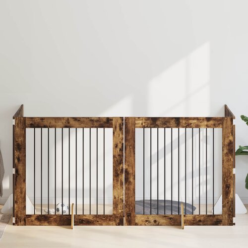  Vrata za pse s postoljem 4 pcs Dimljeni hrast 100 x 100 cm Cene