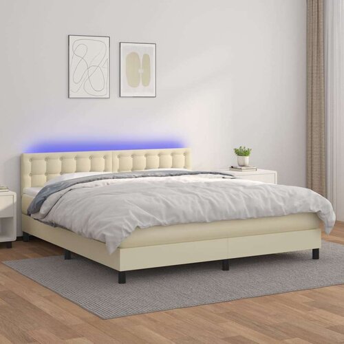  Krevet box spring s madracem LED krem 180x200cm od umjetne kože - Krema 180 x 200 cm gumbi Cijene