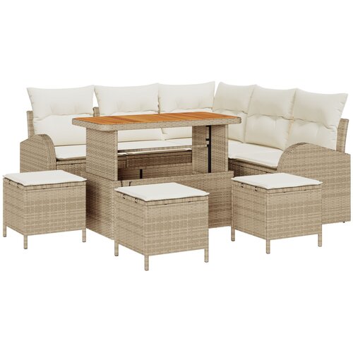 vidaXL 9-dijelni set vrtnih sofa s jastucima Bež poly ratan akacija, 2-sjedalni vrtni kauč s jastucima Bež poly ratan, 4-dijelni set vrtnih stolova s jastučićima Bež poly ratan akacija Cijene